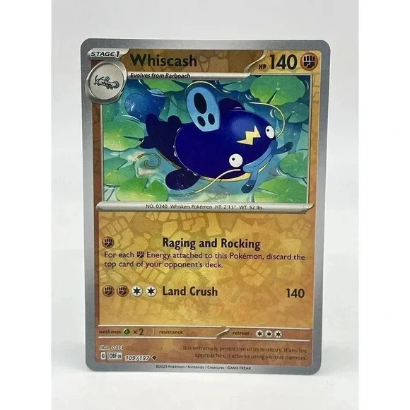 Whiscash‎ 109/197 Reverse Holo Obsidian Flames SV03 Pokemon TCG Mint Unplayed