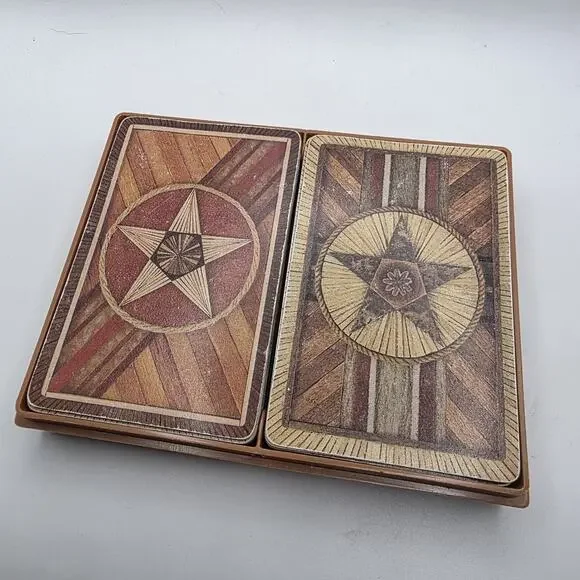 Vintage Hallmark Rustic Woods Playing Cards Set Double Deck Card Case Plastic