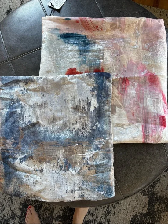 West Elm Abstract Watercolor Decorative Pillow Covers - Blue & Pink