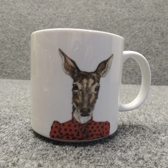 West Elm Rachel Kozlowski Dapper Animal Mug Deer White Polka Dot Whimsical Decor