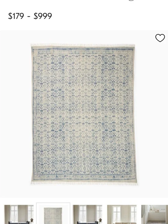 West Elm Blue and Cream Patterned Area Rug