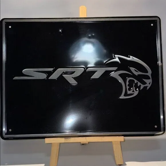 SRT Black and Silver Metal Sign