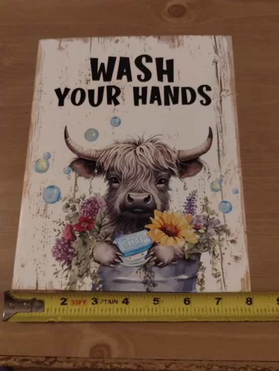Farmhouse Highland Cow Wash Your Hands Bathroom Wall Art Sign Rustic Decor Print