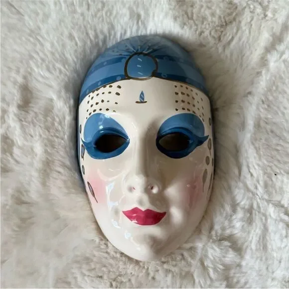Vintage 1980s Flapper Girl Mask WallDecor/Japanese Kabuki theater mask BLUE ONLY