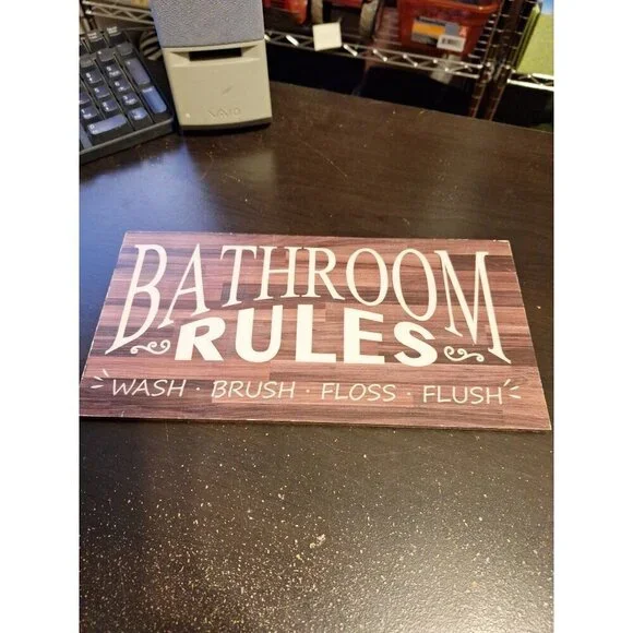 Bathroom Rules Wood Sign 6