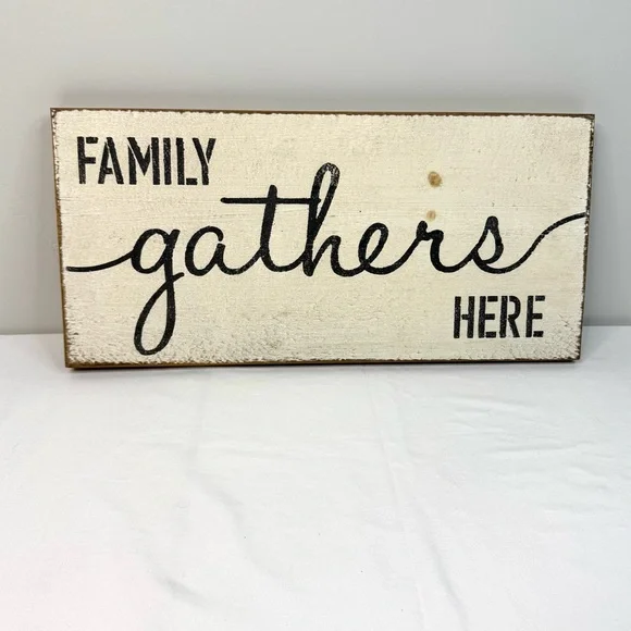 Family Gathers Here Wall Hanging Farmhouse Decor