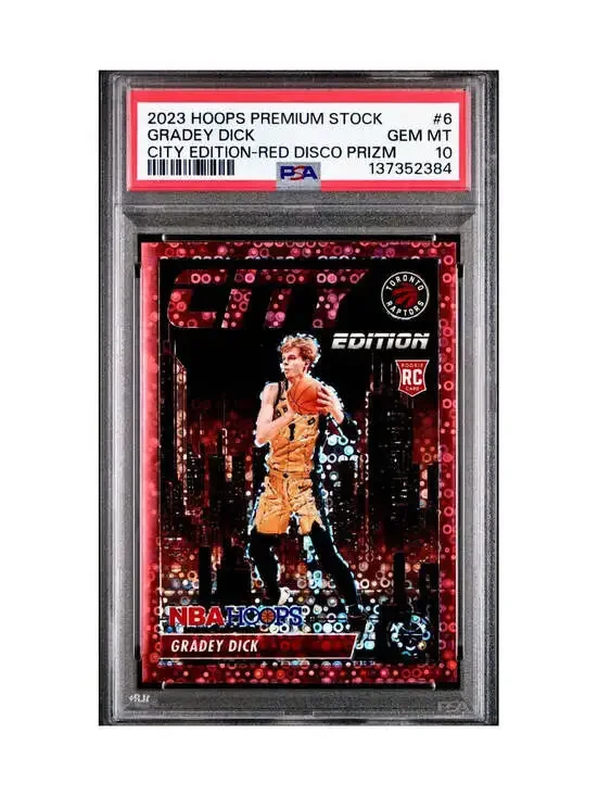 Gradey Dick 2023 Panini Hoops Premium City Edition #6 Red Disco Prizm PSA 10 Gem