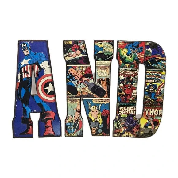 Marvel Comics AND Metal Wall Letters GUC Superhero Decor Avengers Comic Art‎