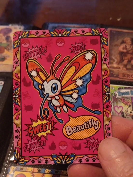 Bright Pink Cartoon Butterfly Collectible Card