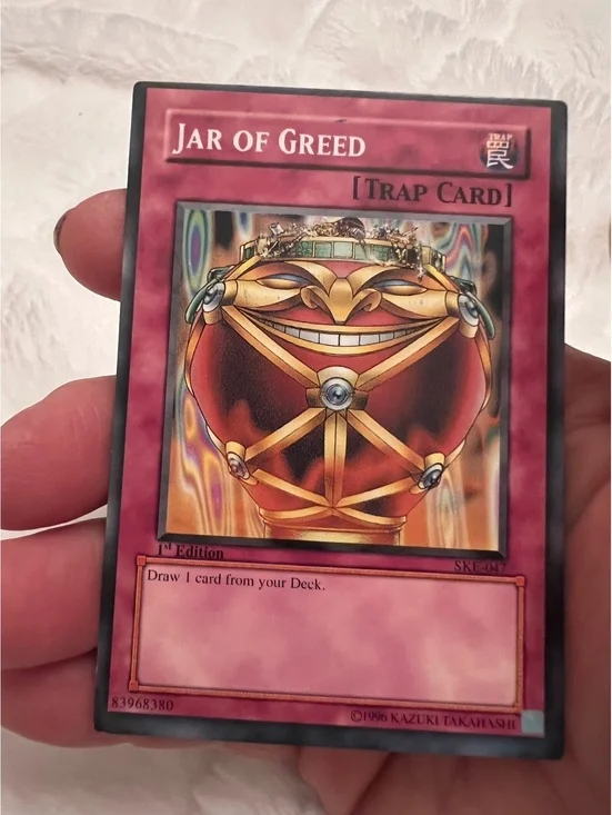 Yu-Gi-Oh! Jar of Greed Trap Card - 1st Edition, Rare Collectible