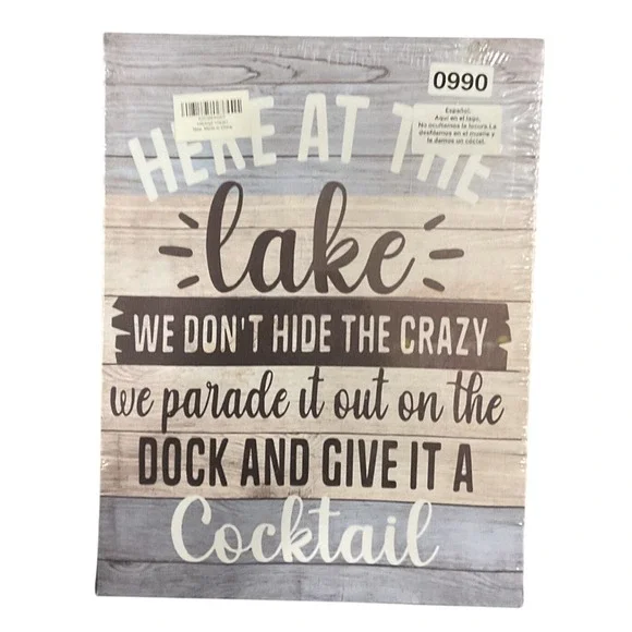 Canvas Wall Art OS Blue New Lake Life Humor Quote Rustic Sign‎