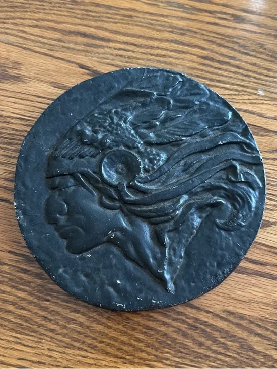 The artcasters Handcrafted Black/silver Cast Metal Plaque Native American