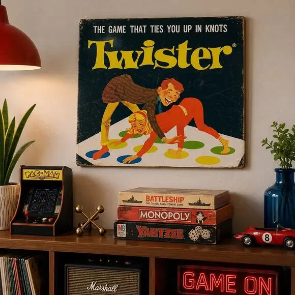 Vintage Twister Wall Art Retro Game Room Decor Mid Century Pop Art Plaque
