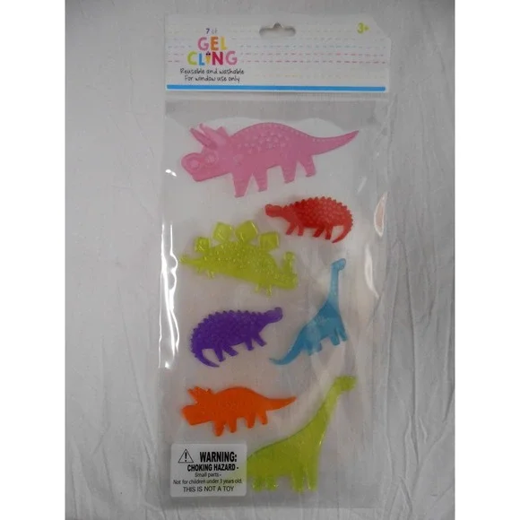 NEW Adorable Dinos Window Gel Clings Decorations 7 Dinosaurs Triceratops Stega!‎