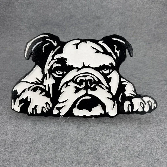 Handmade 3D Bulldog Wall Art Black White PVC Cutout Dog Decor 12