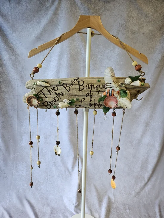 Handmade Pacific Northwest Beach Driftwood Shell Hanging Sign