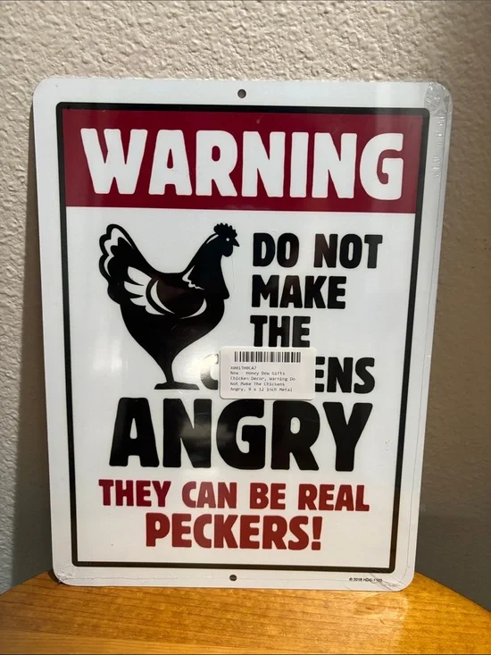Warning Do Not Make The Chickens Angry Wall Sign NWT