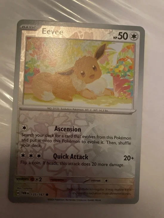 Pokemon Eevee Holographic Card - Silver, Brown, Cream common