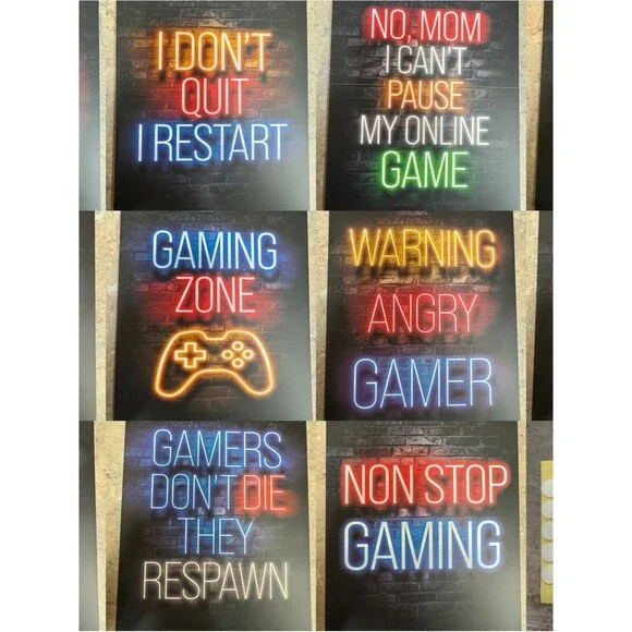 Neon-Style Gaming Wall Art Collection - Multi-Color Gamer Signs