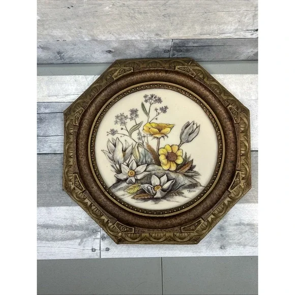 Vintage Artini Arts 4-D Floral Twin-Etched Engraved Wall Hanging Decor Framed