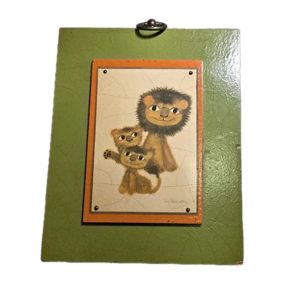 Vintage Lis‎ Paludan Lion Family Wall Plaque Wood Hanging Danish Modern