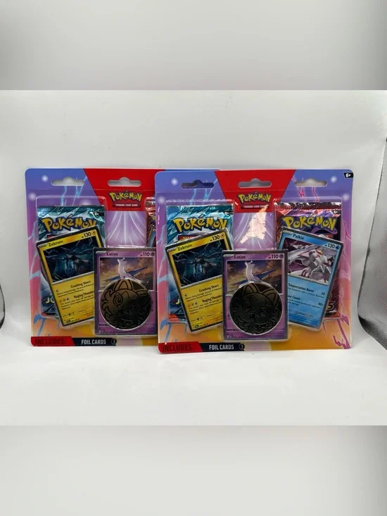 Pokemon Trading Card Blister Packs with Purple and Red Artwork