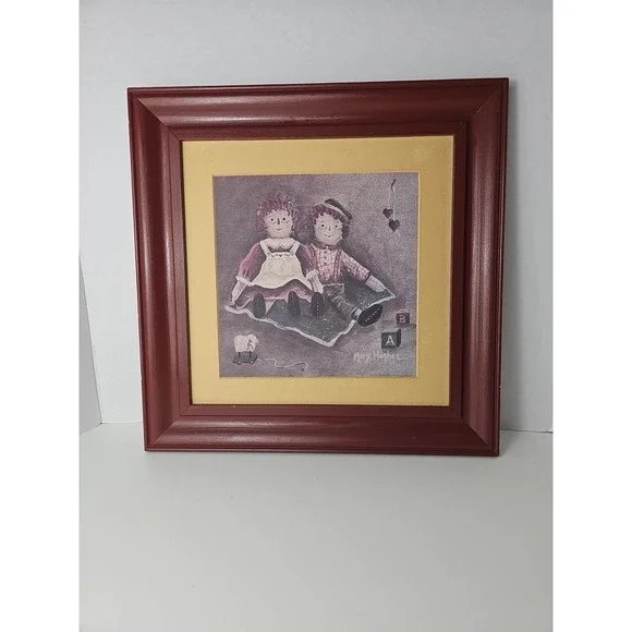 Vintage Raggedy‎ Ann & Andy Folk Art Primitive Wall Art by Mary Hughes