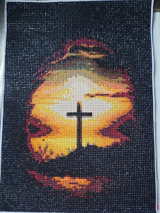 Sunset Cross Diamond  Wall Art - Black and Orange