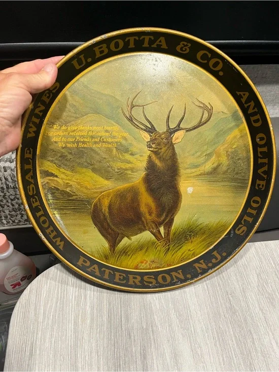 VINTAGE PRE PROHIBITION U.BOTTA & CO WINES TIN LITHO ADVERTISING BEER TRAY STAG