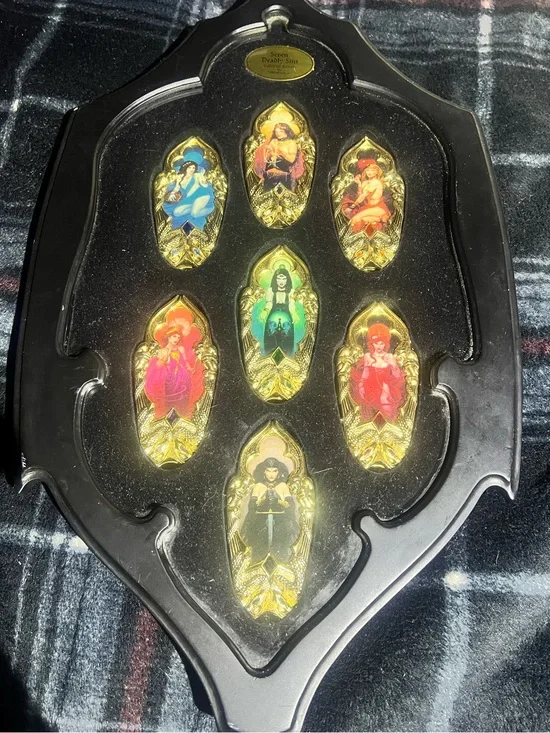 Franklin Mint Seven Deadly Sins collectible knife set with wall display