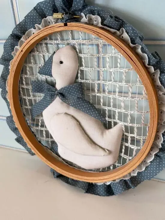 Vintage House of Lloyd Fabric Quilted Goose Wall Art in Embroidery Hoop