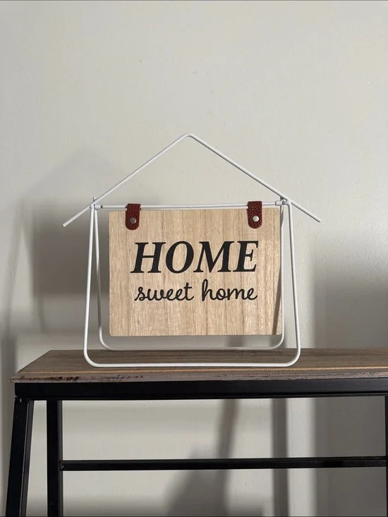 Home Sweet Home Wood Sign with White Metal Frame