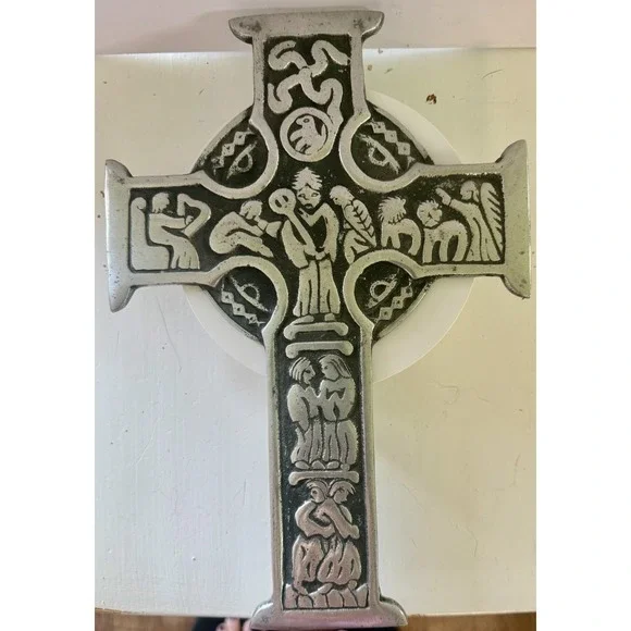 Vintage Mid Century Modern Religious Cross Cast Aluminum Wall Art 12