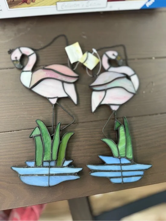 Pink Flamingo Stained Glass Wall Decor - Pair