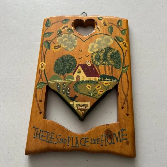 Cottagecore Vintage Granny Hand Painted Wood Plaque There's No Place Like Home