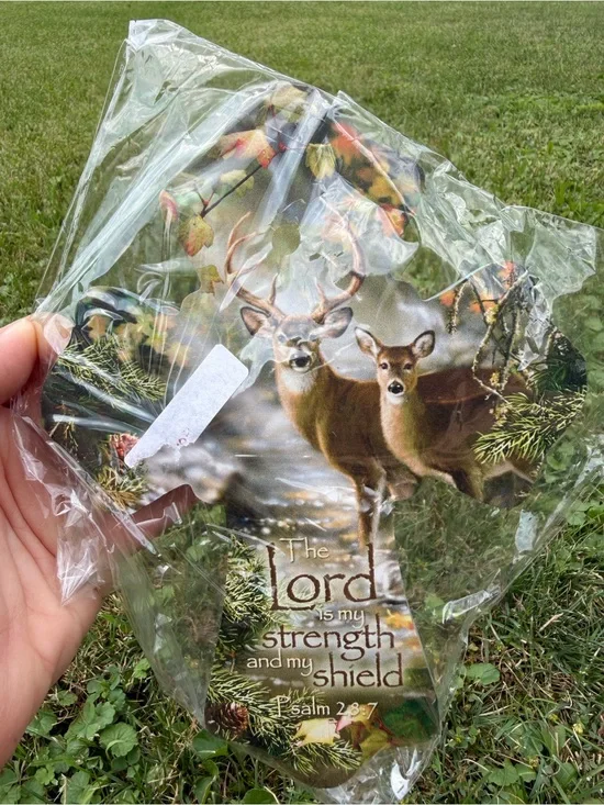 Cross Shaped Wall Art with Deer and Bible Verse - Brown/Green 6x4
