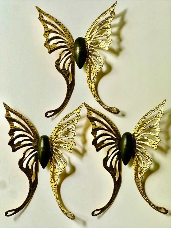 Home Interiors Black and Gold Metal Butterfly Wall Trio