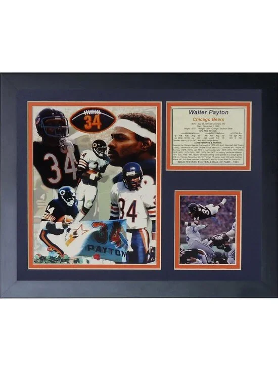 Framed Walter Payton Photo Collage, 11x14 Inch, Sports Memorabilia, Black Decor