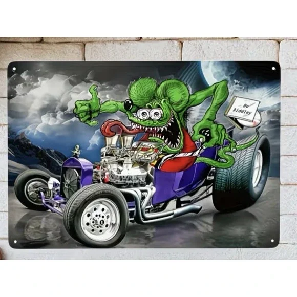 Sign Rat Fink Tin Wall Metal 8X12 Hot Rod Garage Bo Diddly Man Cave Bar New