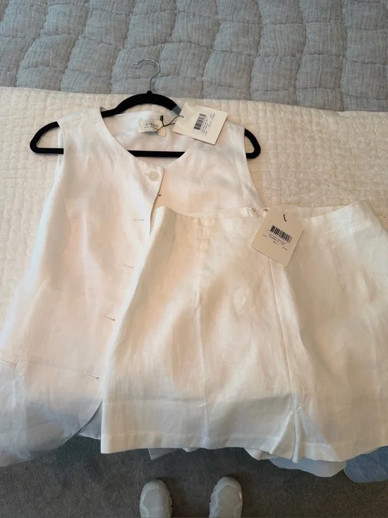 White Linen Two-Piece Set - Sleeveless Top & Shorts