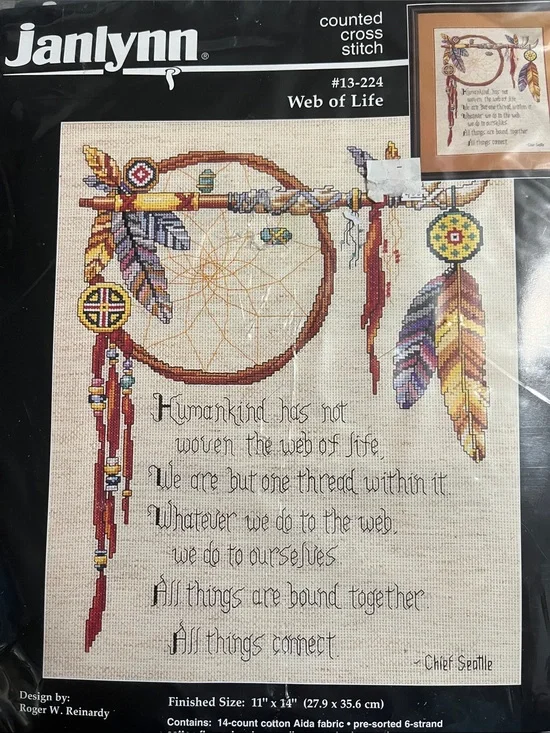 Web of Life Dreamcatcher Cross Stitch Wall Art - Multicolor