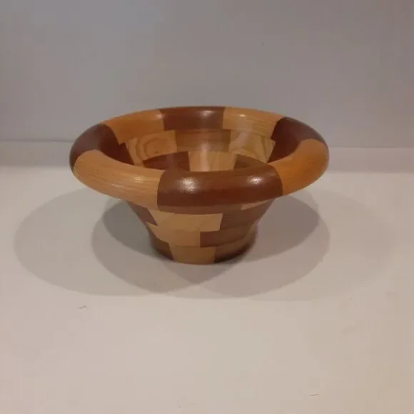 Artist Signed Parquet Wooden Bowl Gorgeous Masculine Versatile
