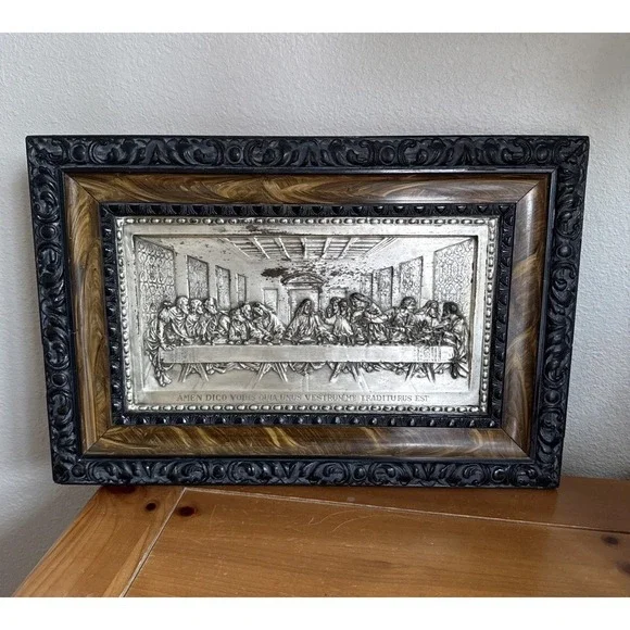 Vtg Made In Spain Aluminum Raised Relief The Last Supper Framed Wall‎ Art 12x18