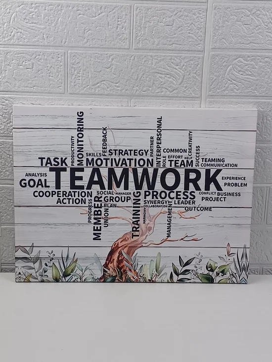 Teamwork Motivational Wall Art - White, Blue Accent