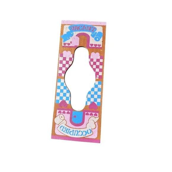 Vintage Wooden Vacant Occupied Door Hanger Retro Checkered Heart Sign Taiwan