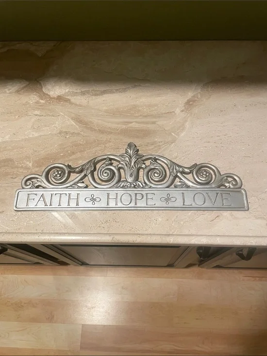 Faith Hope Love Decorative Wall Plaque in Silver