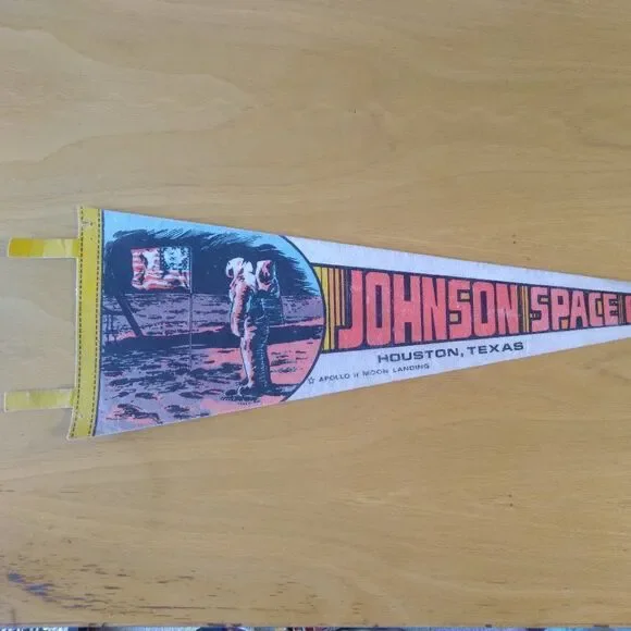 Vintage 60s Johnson Space Center Apollo 2 Moon Landing Pennant Flag