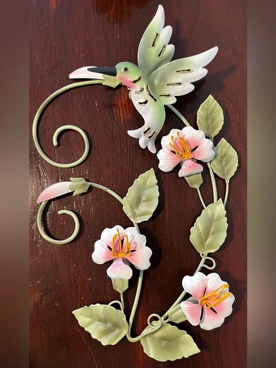 Home Interiors Homco Hummingbird Pink Floral Metal Wall Hanging Decor