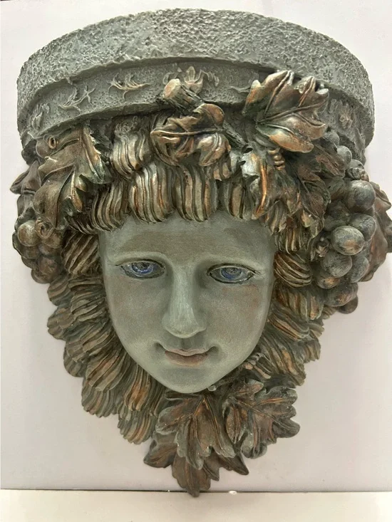Wall Pocket Planter Face Wine Goddess Dryad Gilded Grapes & Leaves
