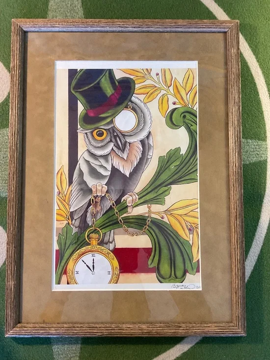 Whimsical Steampunk, Owl Framed Wall Art Print- Dapper Victorian Bird With Decor